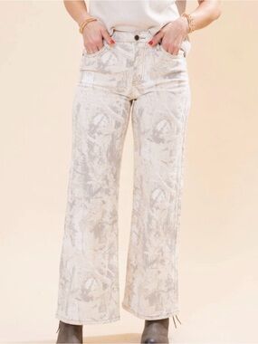 Saige denim mid rise wide straight leg pants sz L